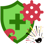 Icone protection verte avec virus et vague rouge